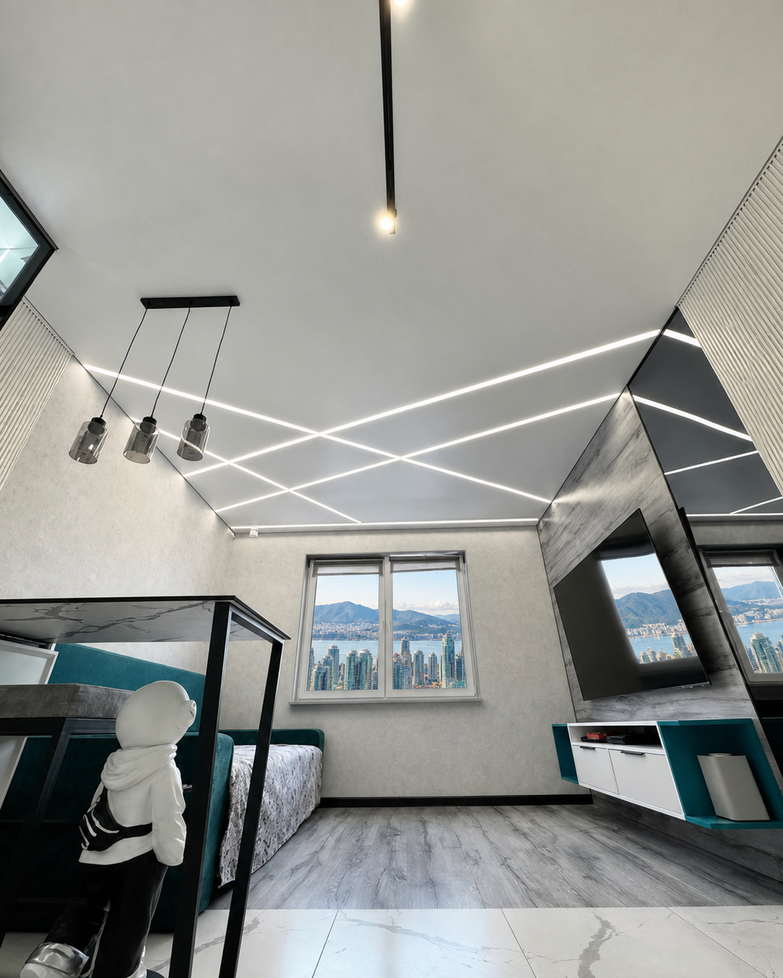 Backlit light lines Vancouver master bedroom