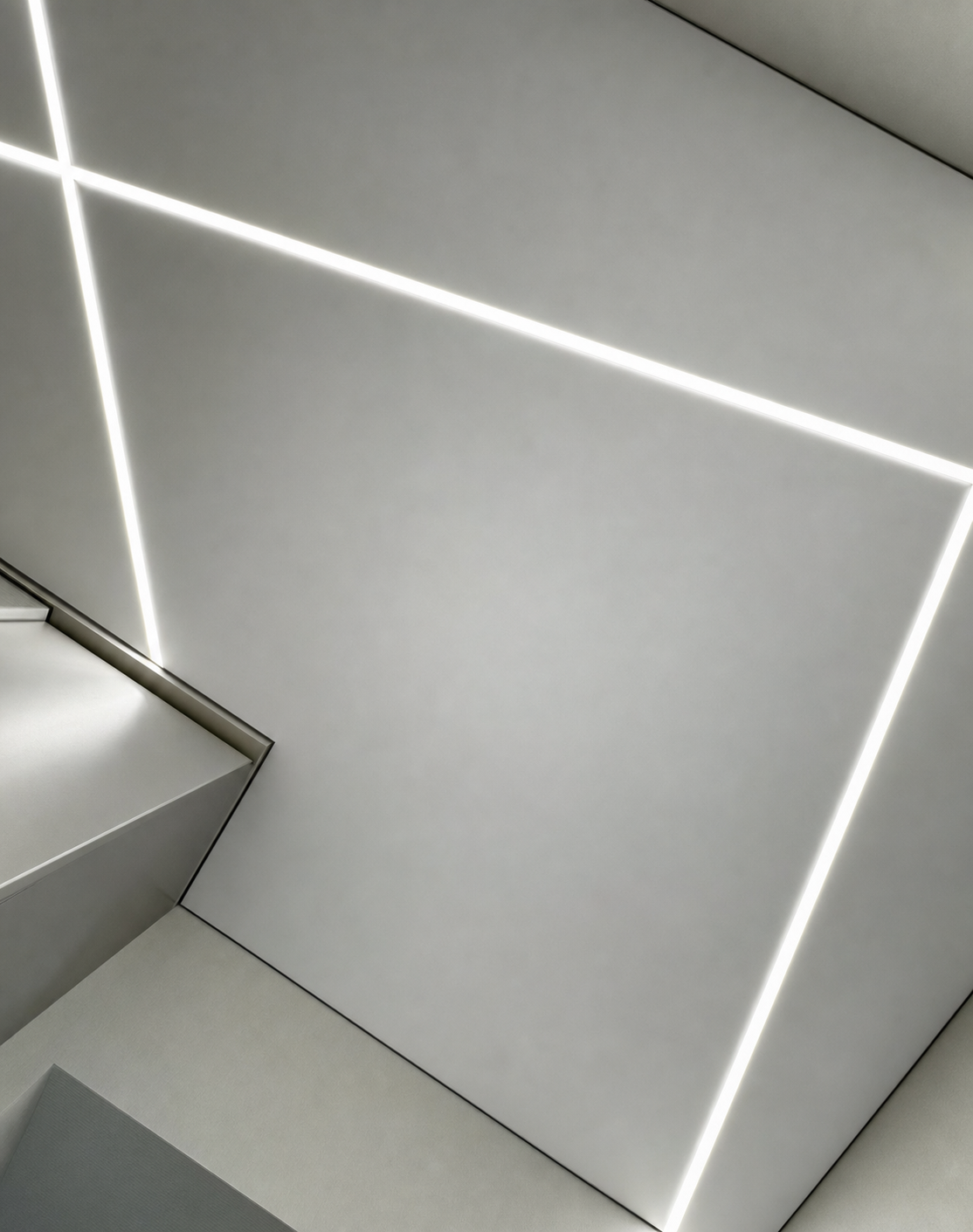 A single line framing an angled ceiling plane