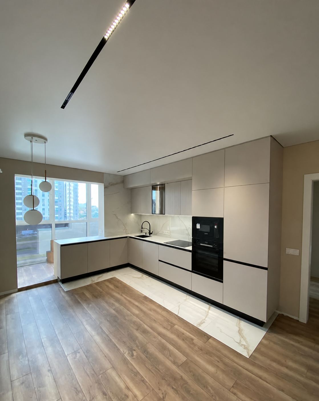 Kitchen · Linear light channel along the bulkhead